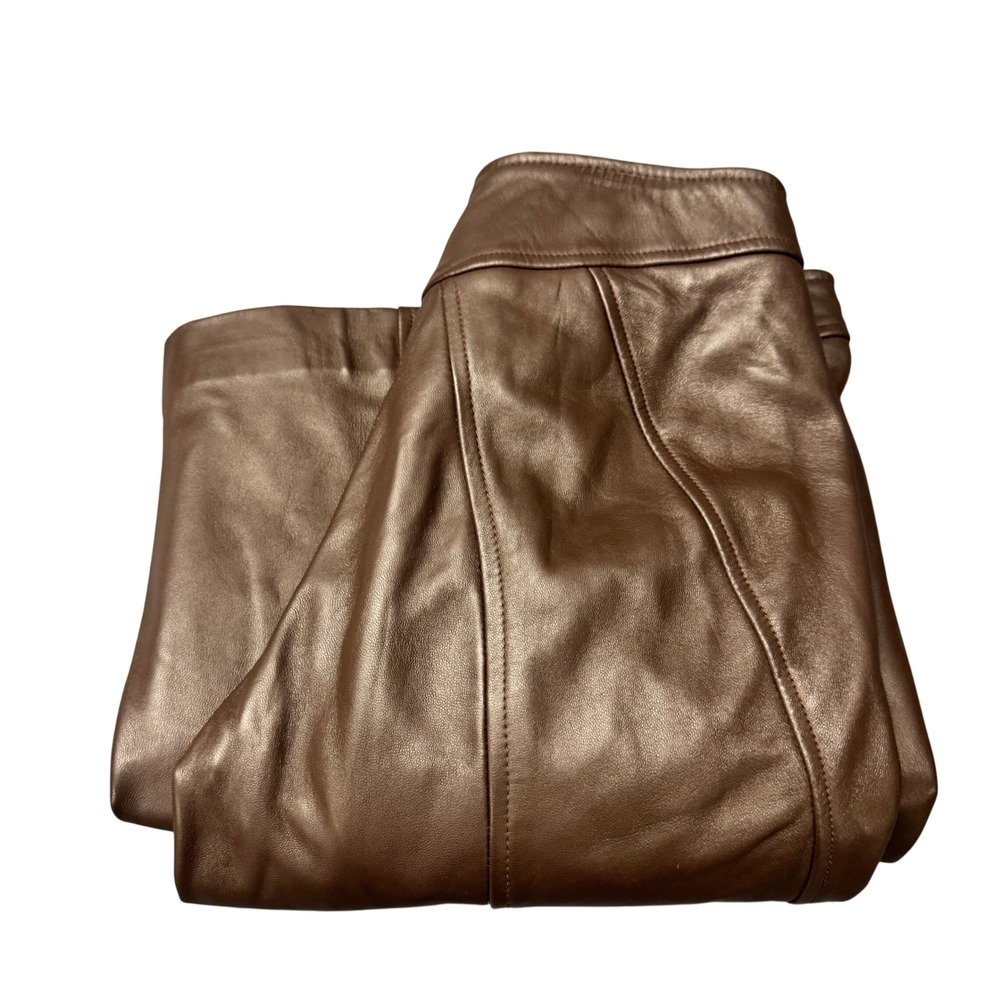 Vintage Eccoci Leather Pants Womens 0 (26x31) Flare Brown Trousers Lined Y2K